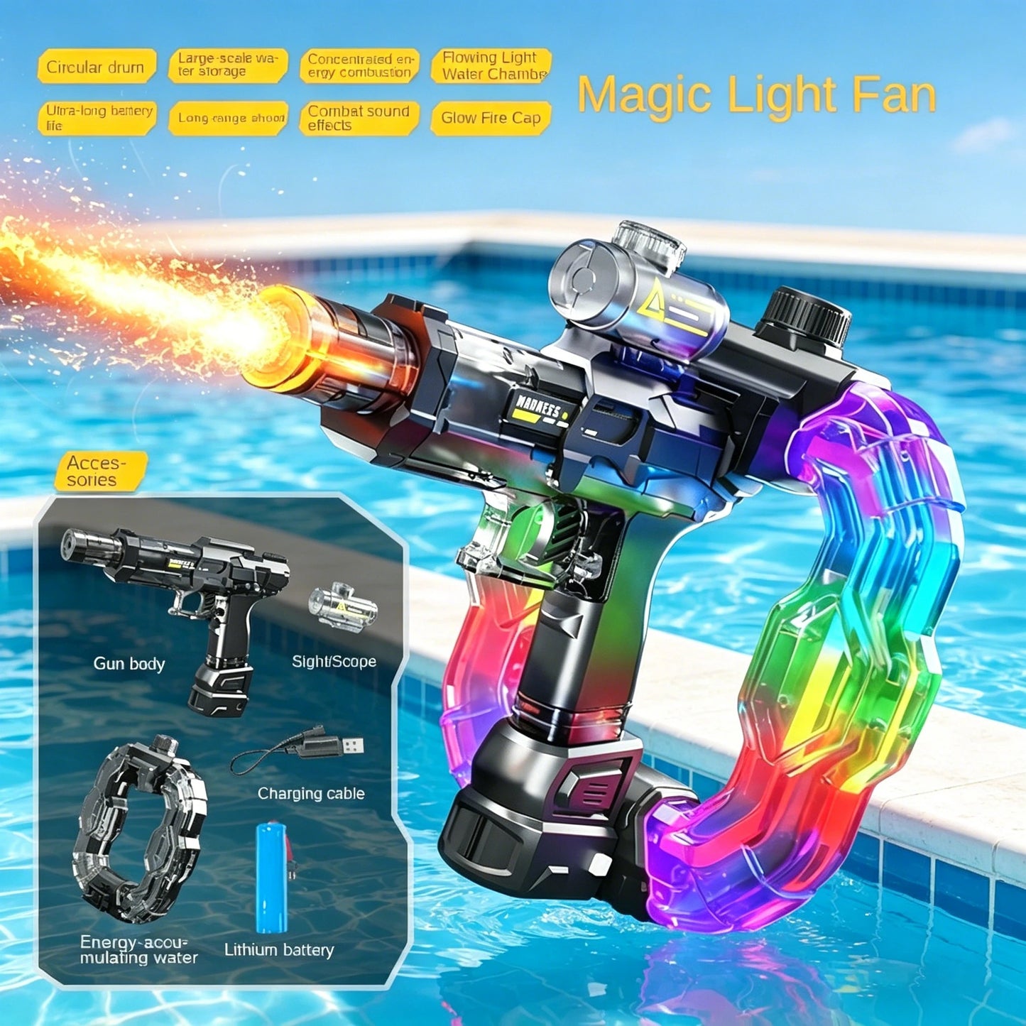 Electric Water Gun Ice Rat with Light Sound Energy Gathering Ring