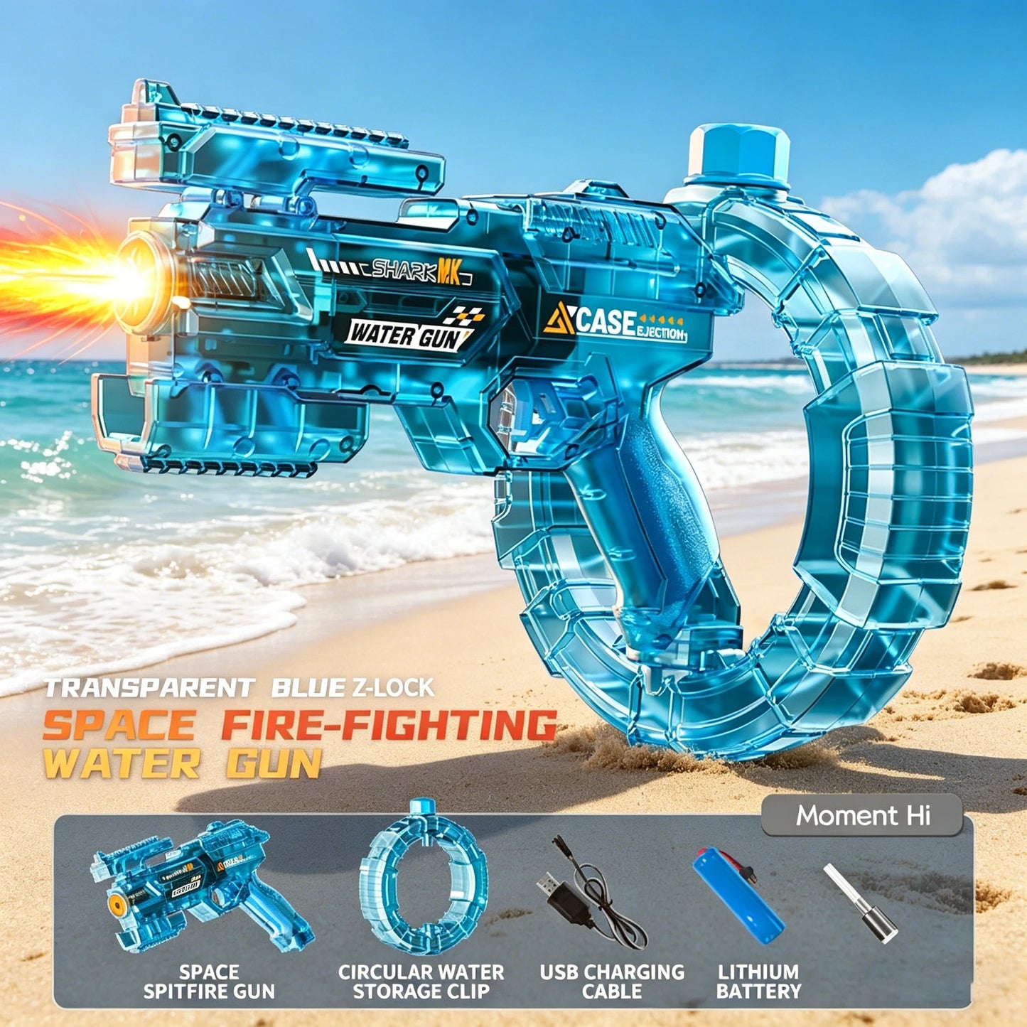Electric Water Gun Ice Rat with Light Sound Energy Gathering Ring
