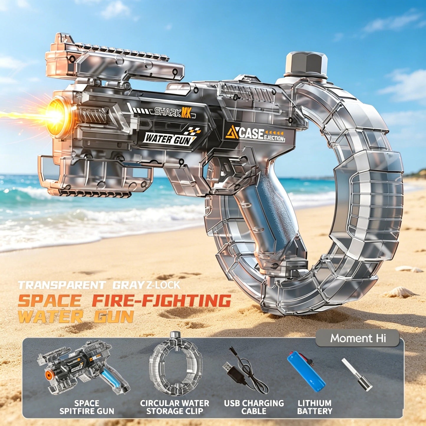 Electric Water Gun Ice Rat with Light Sound Energy Gathering Ring
