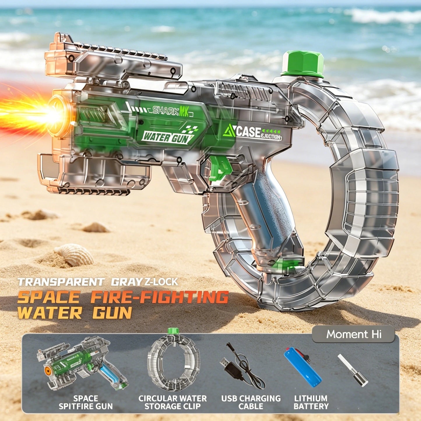 Electric Water Gun Ice Rat with Light Sound Energy Gathering Ring