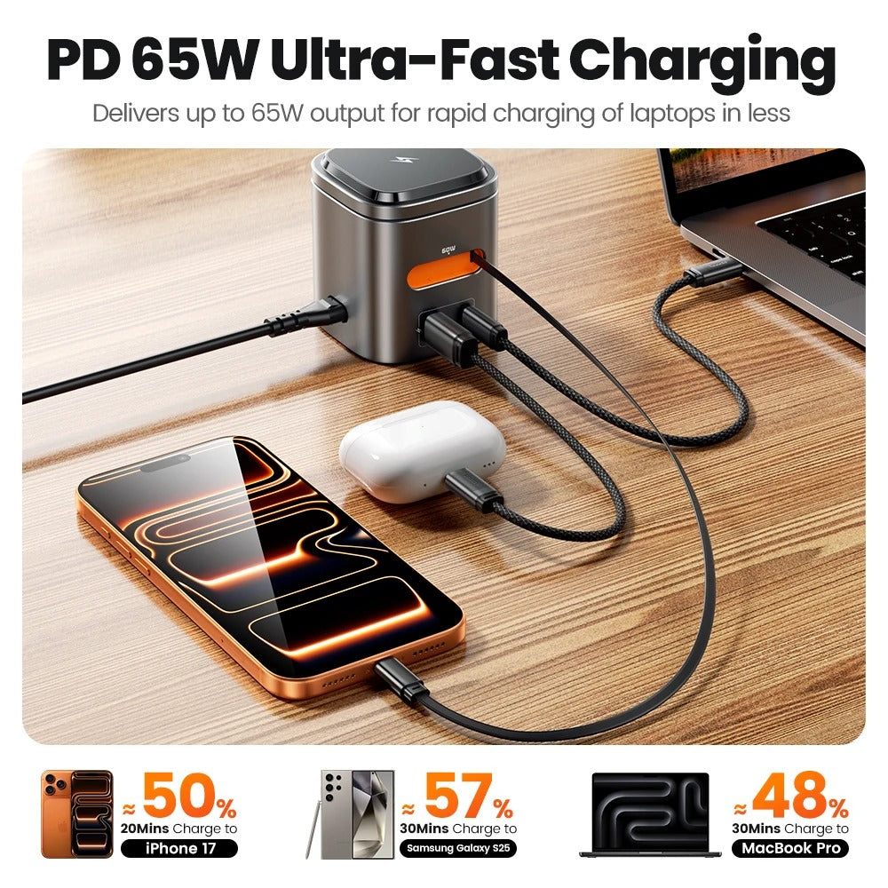 Toocki 80W 6-in-1 GaN Charging Station for Magsafe 15W PD 65W Retractable 60W Cable Wireless Charger for Macbook iPhone 17 16