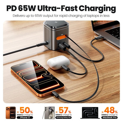 Toocki 80W 6-in-1 GaN Charging Station for Magsafe 15W PD 65W Retractable 60W Cable Wireless Charger for Macbook iPhone 17 16